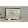 Image 1 : J. Carson 1978 Framed Pen and Ink Drawing, Buck With Fallen Branch and Deer Tracks in Snow