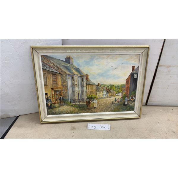 S. M. Simpson 1979 Framed Painting, Historical Street Scene 14 1/2 × 20 1/2”