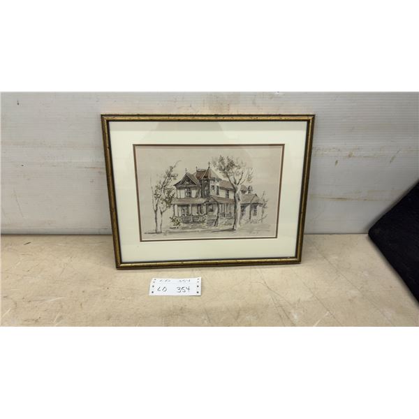 Framed 1981 Watercolor Painting of Victorian House by Bianca, 13 × 17”