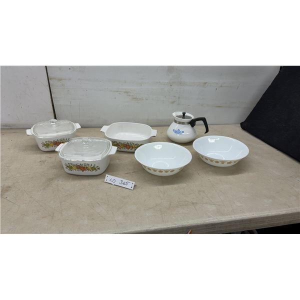 Vintage CorningWare Spice o' Life Casseroles, Corel Butterfly Gold Bowls and Cornflower Kettle