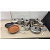 Image 1 : Assortment of Cookware Including T-Fal Non-Stick Frying Pan, Stainless Pots with Lids