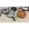 Image 2 : Assortment of Cookware Including T-Fal Non-Stick Frying Pan, Stainless Pots with Lids