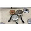 Image 7 : Assortment of Cookware Including T-Fal Non-Stick Frying Pan, Stainless Pots with Lids