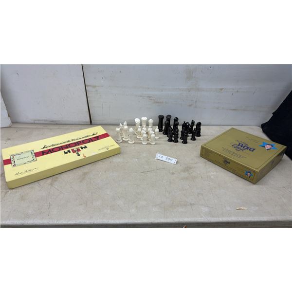 Monopoly Board Game, Chess Piece Set, and Tony Randall's Word Quest Game