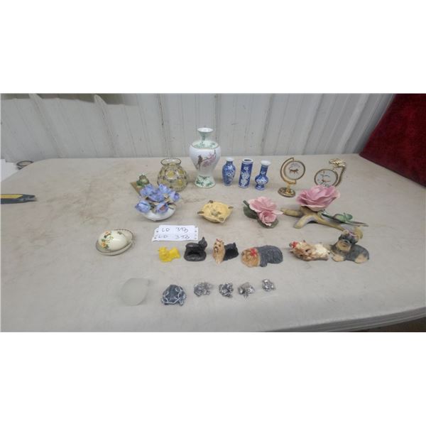 Porcelain Figurines, Vases, Floral Bouquets, and Pewter Animals