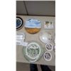 Image 4 : Large Round Green and White Transferware Plate with Winter Scene, Snow-Covered House
