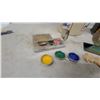 Image 3 : Vintage Waste Basket, Ashtray, Letter Opener, 2 Zodiac Spinners, and Wood Box