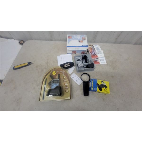 Audiovox GMRS 2-Way Radios, Bushnell 8 × 21 Binoculars, Magnifying Glass