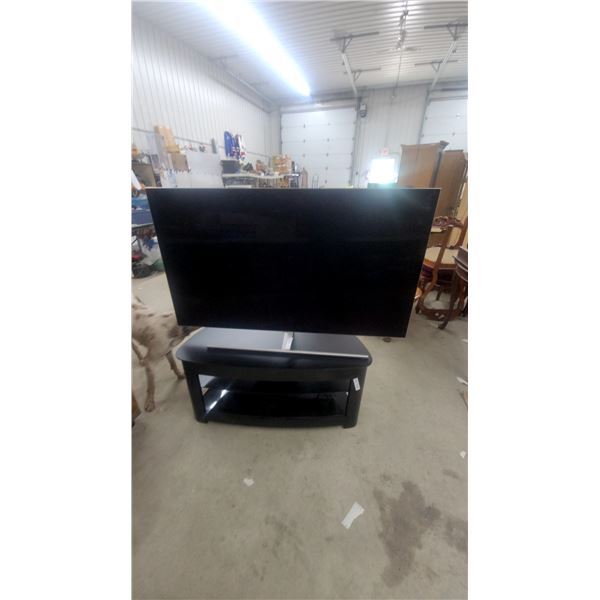 Samsung Flat-Screen Television on Black Curved TV Stand with Glass Shelves and Swivel Mount 55”