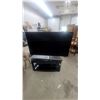 Image 1 : Samsung Flat-Screen Television on Black Curved TV Stand with Glass Shelves and Swivel Mount 55”