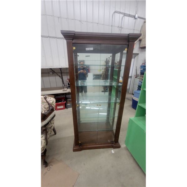 Traditional Dark Wood Curio Display Cabinet with Glass Doors and 5× Adjustable Glass Shelves