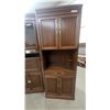 Image 2 : Pair of Traditional Wood Hutch Cabinets with Glass Doors, Drop-Front, Drawer and Brass Hardware