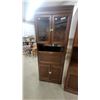 Image 3 : Pair of Traditional Wood Hutch Cabinets with Glass Doors, Drop-Front, Drawer and Brass Hardware