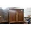 Image 4 : Pair of Traditional Wood Hutch Cabinets with Glass Doors, Drop-Front, Drawer and Brass Hardware