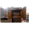 Image 5 : Pair of Traditional Wood Hutch Cabinets with Glass Doors, Drop-Front, Drawer and Brass Hardware