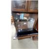 Image 8 : Pair of Traditional Wood Hutch Cabinets with Glass Doors, Drop-Front, Drawer and Brass Hardware