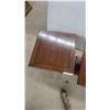 Image 3 : Set of 3 Dark Wood Square-Top Pedestal Tables with Fluted Column and Decorative Base 16”×18”×18”