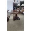 Image 5 : Set of 3 Dark Wood Square-Top Pedestal Tables with Fluted Column and Decorative Base 16”×18”×18”