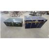Image 1 : Two Vintage Trunks, One Blue and One Green, with Contents Including Wreath and Cards 1)20”×20”×36”