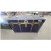Image 2 : Two Vintage Trunks, One Blue and One Green, with Contents Including Wreath and Cards 1)20”×20”×36”