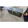 Image 6 : Two Vintage Trunks, One Blue and One Green, with Contents Including Wreath and Cards 1)20”×20”×36”