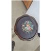 Image 2 : Carved Wood Tripod Table with Needlepoint Floral Top and Glass Cover 24” diameter 26” High