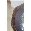 Image 4 : Carved Wood Tripod Table with Needlepoint Floral Top and Glass Cover 24” diameter 26” High