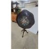 Image 7 : Carved Wood Tripod Table with Needlepoint Floral Top and Glass Cover 24” diameter 26” High