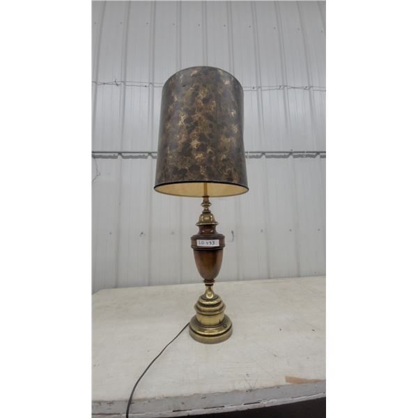 Vintage Brass and Wood Table Lamp with Tapered Shade