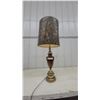 Image 1 : Vintage Brass and Wood Table Lamp with Tapered Shade