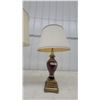 Image 2 : Pair of Table Lamps: Brass and Burgundy Urn-Form Lamp (LD 434) and Brass Column Lamp (LD 435)