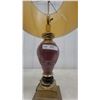Image 4 : Pair of Table Lamps: Brass and Burgundy Urn-Form Lamp (LD 434) and Brass Column Lamp (LD 435)