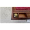 Image 5 : Antique Burlwood and Brass Campaign Desk Box, Red Velvet Interior, Brass Inkwell and More