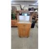 Image 1 : Oak Wood Rolling Kitchen Cart with Towel Bar, Drawer, and Cabinet 55”×18.6”×24”