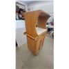 Image 2 : Oak Wood Rolling Kitchen Cart with Towel Bar, Drawer, and Cabinet 55”×18.6”×24”