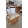 Image 4 : Oak Wood Rolling Kitchen Cart with Towel Bar, Drawer, and Cabinet 55”×18.6”×24”