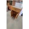 Image 5 : Oak Wood Rolling Kitchen Cart with Towel Bar, Drawer, and Cabinet 55”×18.6”×24”