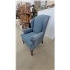 Image 2 : Blue Upholstered Wingback Armchair with Cabriole Legs