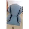 Image 4 : Blue Upholstered Wingback Armchair with Cabriole Legs