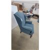 Image 5 : Blue Upholstered Wingback Armchair with Cabriole Legs