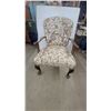 Image 1 : Floral Upholstered Armchair with Carved Wood Frame and Cabriole Legs