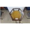 Image 2 : Hexagonal Wooden Curio Display Table with Glass Panels and Pedestal Base 23” High 23” across