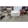 Image 1 : Mid-Century Modern Drop-Leaf Table extended size 46”×30”×30” and 2 Brown Tufted Swivel rolling