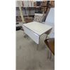 Image 2 : Mid-Century Modern Drop-Leaf Table extended size 46”×30”×30” and 2 Brown Tufted Swivel rolling