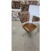 Image 6 : Mid-Century Modern Drop-Leaf Table extended size 46”×30”×30” and 2 Brown Tufted Swivel rolling