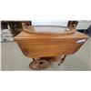 Image 2 : Vintage Wood Tea Cart with Drop Leaves, Glass Tray, and Spoked Wheels