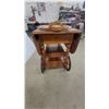 Image 6 : Vintage Wood Tea Cart with Drop Leaves, Glass Tray, and Spoked Wheels