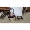 Image 1 : Carved Wood Chair with Floral Needlepoint Seat and Matching Footstool