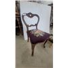 Image 2 : Carved Wood Chair with Floral Needlepoint Seat and Matching Footstool