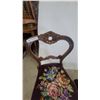 Image 3 : Carved Wood Chair with Floral Needlepoint Seat and Matching Footstool